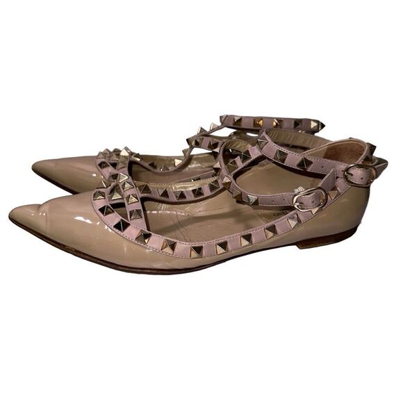 Valentino Garavani Rock Stud ankle wrap flats. Nude beige tan. Size 36 1/2 - Picture 3 of 16